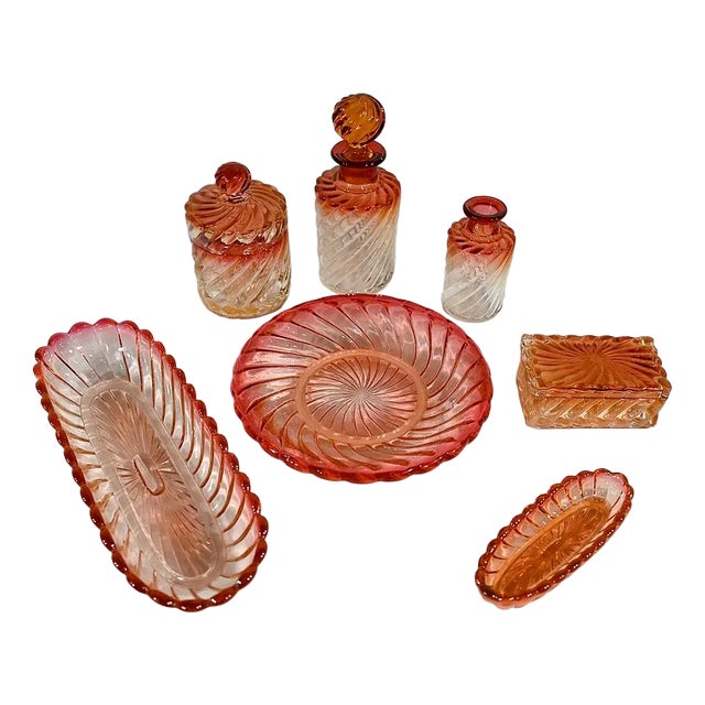 Bamboo Torsal Bathroom Set in Baccarat Crystal, 1890, Set of 7 For Sale