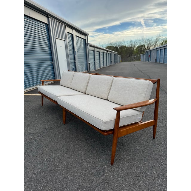 Linen 1960s 2 Piece Walnut Sofa Attributed to Viko Baumritter With New Upholstery For Sale - Image 8 of 11