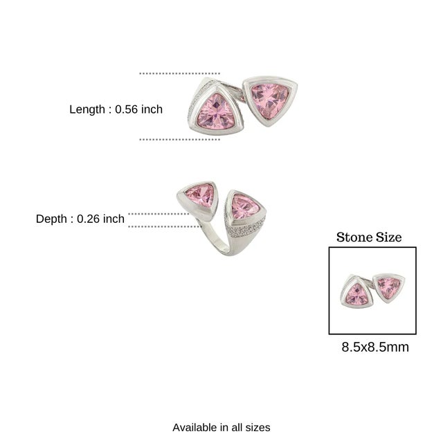 Sculptural Sterling Silver Two Stone Ring With Pink Trillion Cuts - Statement Design by Carat&her Size 8 For Sale - Image 9 of 12