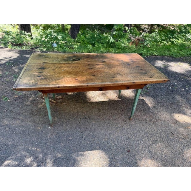 Wood Antique Early American Primitive Rustic Painted Dining Table. For Sale - Image 7 of 16