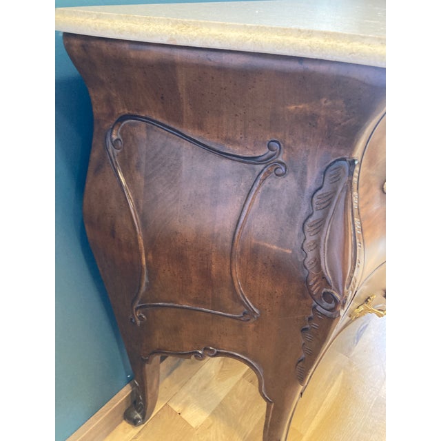 Wood Vintage Italian Carved Wood Bombe Dresser With Marble Top For Sale - Image 7 of 9