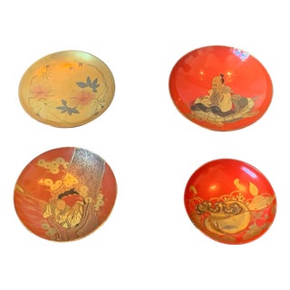 Four Japanese Lacquered Sake Cups Meiji Period For Sale