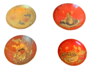 Four Japanese Lacquered Sake Cups Meiji Period
