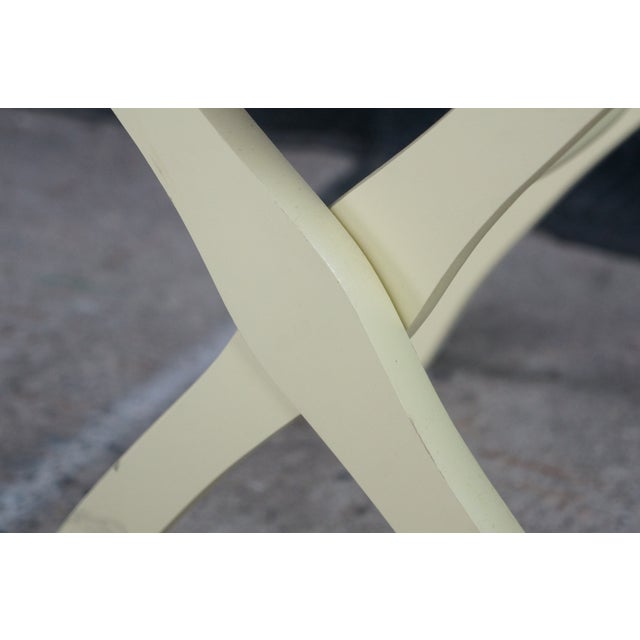 Gate House Ivory Contour Leg Wood Luggage Rack With 3 Petit Point Straps For Sale - Image 10 of 16