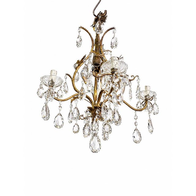 Gilded Bronze and Crystal 3-Light Chandelier, 1980s For Sale - Image 3 of 6