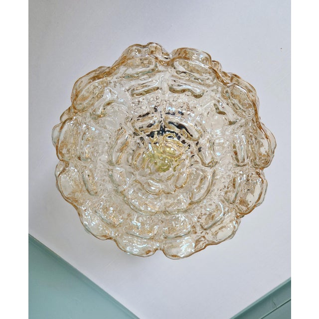 1970s Vintage Ceiling Light in Brass and Textured Amber Glass by Helena Tynell for Glashütte Limburg, 1960s For Sale - Image 5 of 18