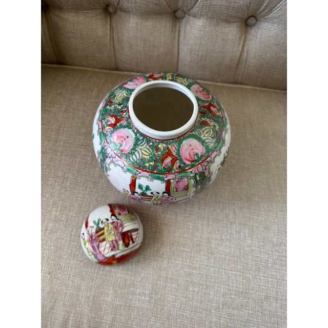 Chinese Vintage Chinese Famille Rose Porcelain Ginger Jar With Lid - Hand Painted For Sale - Image 3 of 9
