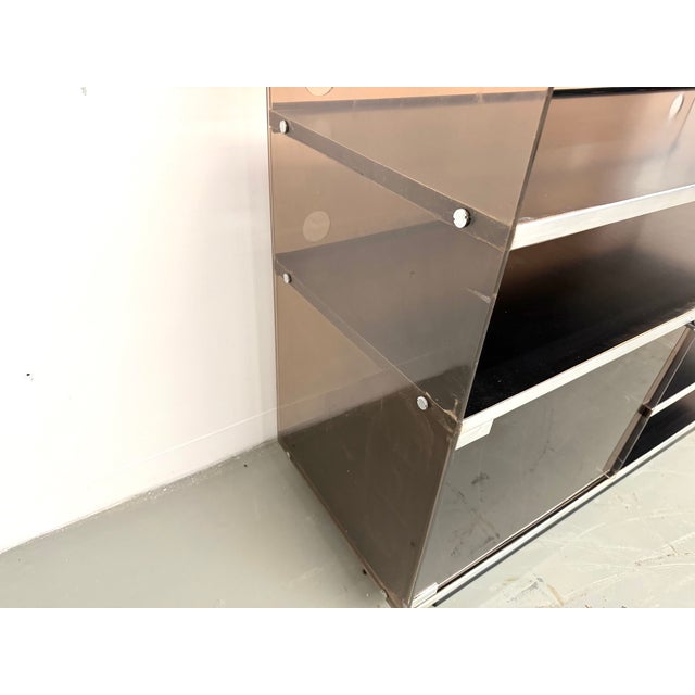 Smoked Acrylic Glass and Aluminum Hi-Fi Cabinet by Eric Maville, France, 1970s For Sale - Image 3 of 18