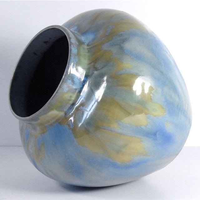 Blue Glazed Ceramic Vase from Faïencerie De Thulin, 1930s For Sale - Image 8 of 11