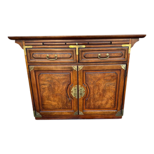Bernhardt Furniture Chinoiserie Style Rolling 2 Drawer Side Bar With Brass Accents Server -Buffer