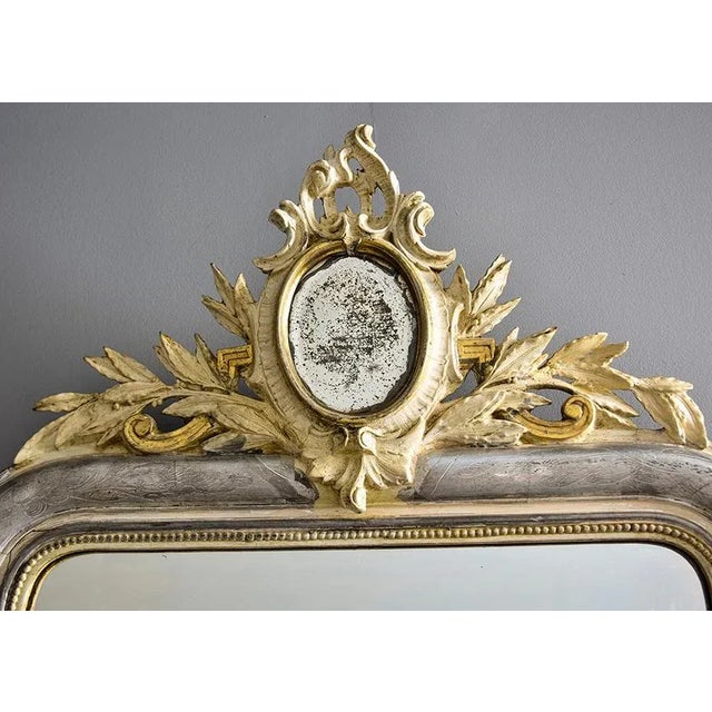 Wood Large 19th Century Silver Louis Philippe Mirror With Gilded Mirror Crest For Sale - Image 7 of 12
