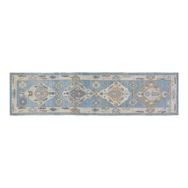 Turkish Oushak Hand Knotted Wool Rug, 3'5''x13'8'' For Sale