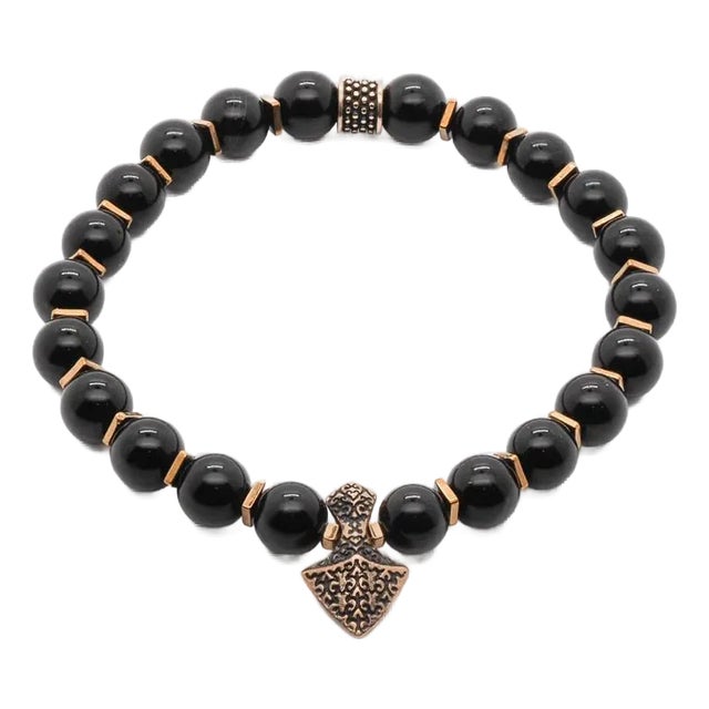 Arrow Black Onyx Stone Men's Beaded Bracelet For Sale