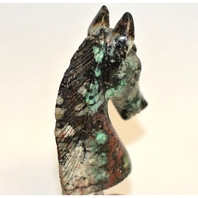 Natural Emerald Gemstone Horse Bust Hand Carved For Sale - Image 9 of 11