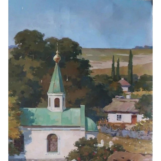 Realism Vintage Ukrainian Village Oil Painting, Signed Tarasenko, 1970s 180-158 For Sale - Image 3 of 6