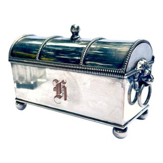 Early 20th C. English Silver-Plated Treasury Desk Casket Inkstand by W. Adams. For Sale