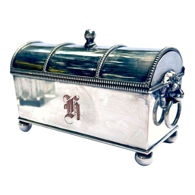 Early 20th C. English Silver-Plated Treasury Desk Casket Inkstand by W. Adams. For Sale