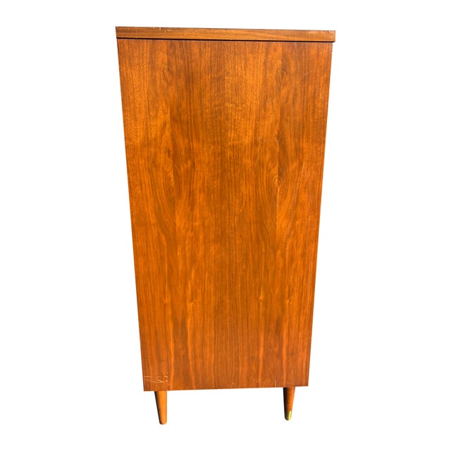 Brown Mid Century Modern Vintage Tall Highboy Dresser With Brass Hardware For Sale - Image 8 of 11