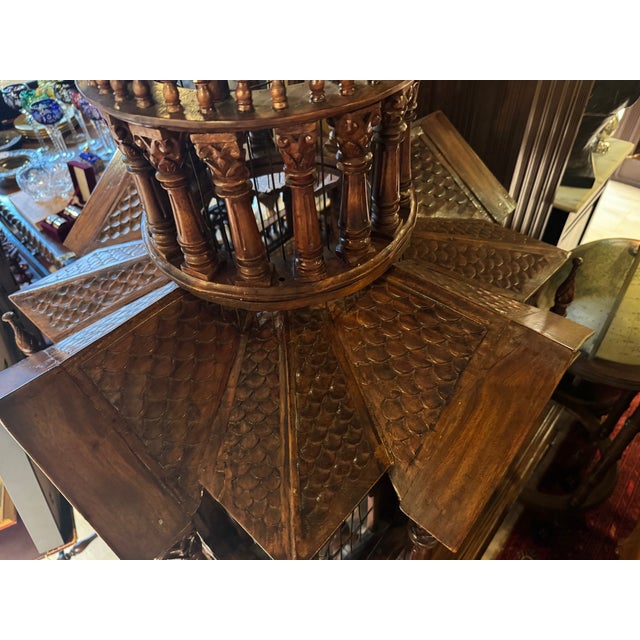 Gothic Antique Handcrafted Walnut Cathedral Bird Cage With Architectural Spire For Sale - Image 3 of 12