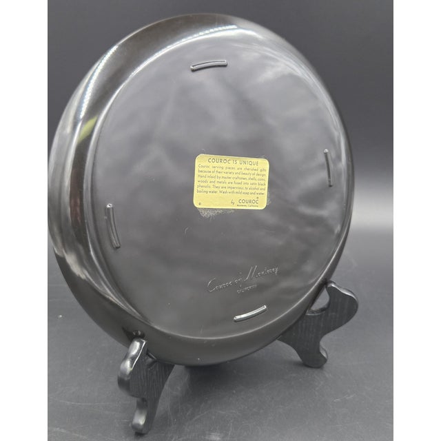 Mid-Century Couroc of Monterey California Hand-Inlaid Owl Round Black Serving Tray For Sale - Image 11 of 18
