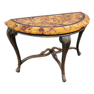 Table - Rare Pen Shell Demi-Lune Console With Swans For Sale