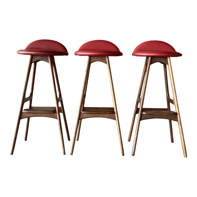 Mid-Century Modern Barstools | Set of 3 in the Style of Erik Buch for Oddense Møbler For Sale