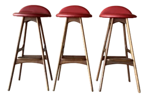 Mid-Century Modern Barstools | Set of 3 in the Style of Erik Buch for Oddense Møbler
