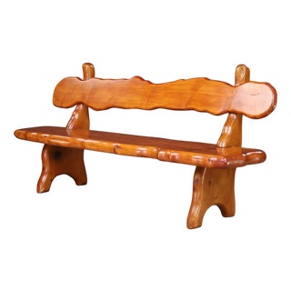 Alpine Sculptural Bench in Pine, France, 1970s For Sale