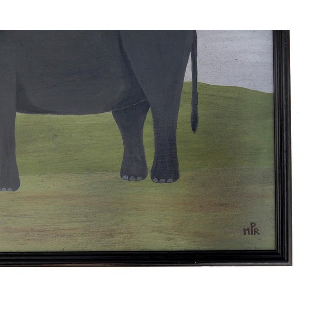 Contemporary Matt Rix, Naïve Folk Art Style Elephant Cow, Oil Painting, Framed For Sale - Image 3 of 11