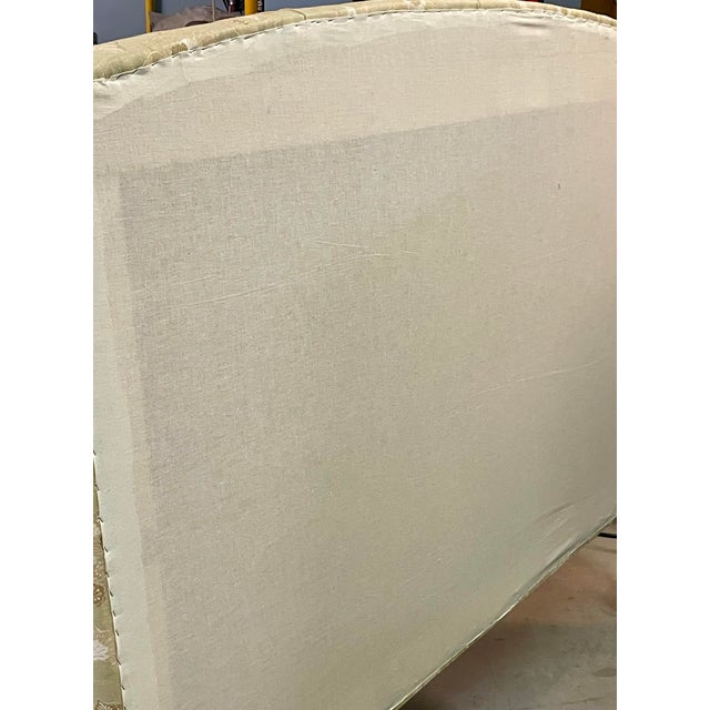 Vintage Upholstered Queen Headboard With Matching Pleated Bed Skirt, Robert Allen Linen Floral in Pistachio For Sale In Salt Lake City - Image 6 of 7