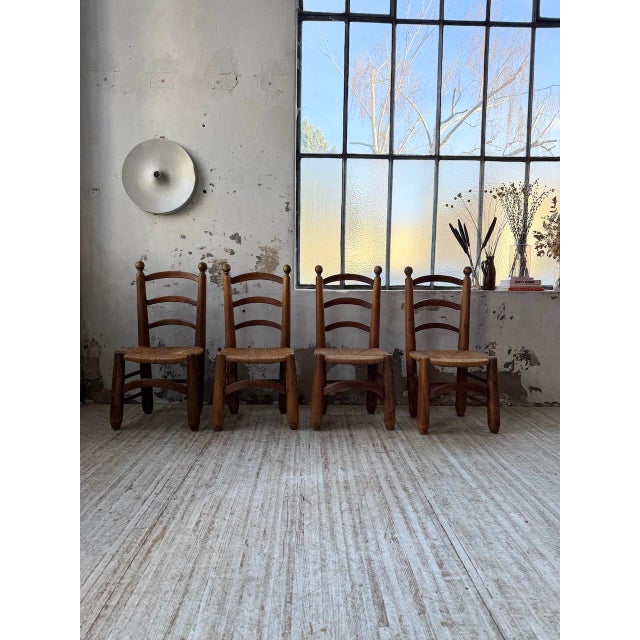 Oak and Straw Chairs by Dudouyt, 1940s, Set of 4 For Sale - Image 4 of 18