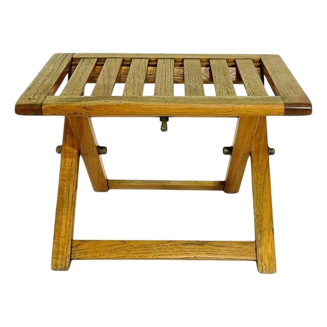 Vintage Folding Teak Slatted Stool by Summit Furniture, Outdoor or Indoor Seat For Sale
