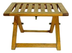 Vintage Folding Teak Slatted Stool by Summit Furniture, Outdoor or Indoor Seat