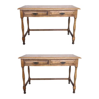 Pair of Early 20th Spanish Mobila Country Farm Desk With Two Drawers For Sale
