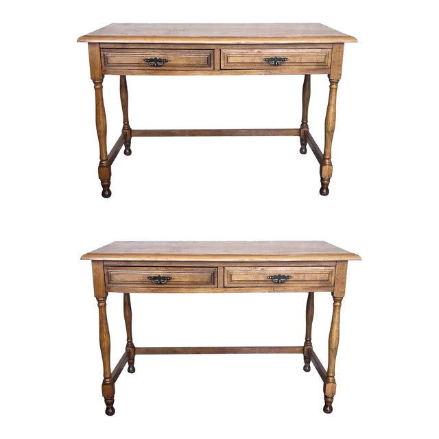 Pair of Early 20th Spanish Mobila Country Farm Desk With Two Drawers For Sale
