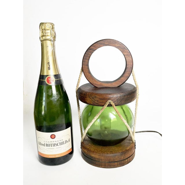 Wooden Table Lamp with Glass Globe, France, 1960s For Sale - Image 3 of 10