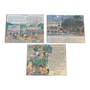 Set/3 Framed Watercolor Paintings From Longhis Restaurant/Maui