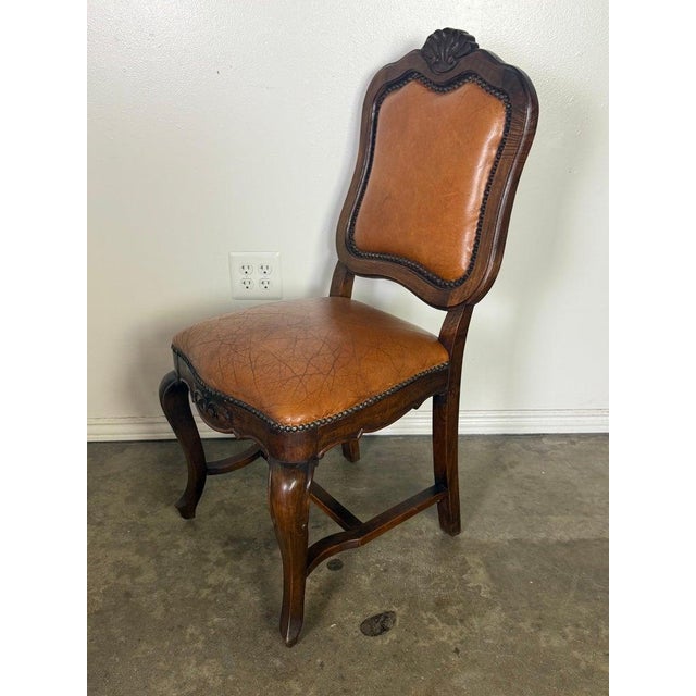 Set of Ten French Carved Wood Dining Chairs With Leather Upholstery For Sale - Image 13 of 18