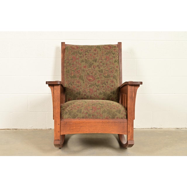 An exceptional Mission or Arts & Crafts style large rocking chair By L. & J.G. Stickley USA, Circa Late 20th Century Solid...
