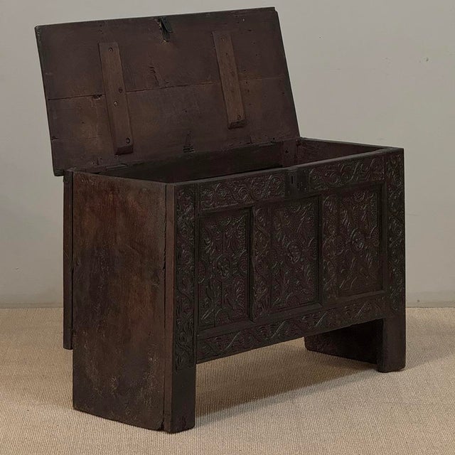 18th Century Dutch Gothic Revival Period Carved Oak Trunk ~ Blanket Chest For Sale - Image 13 of 18