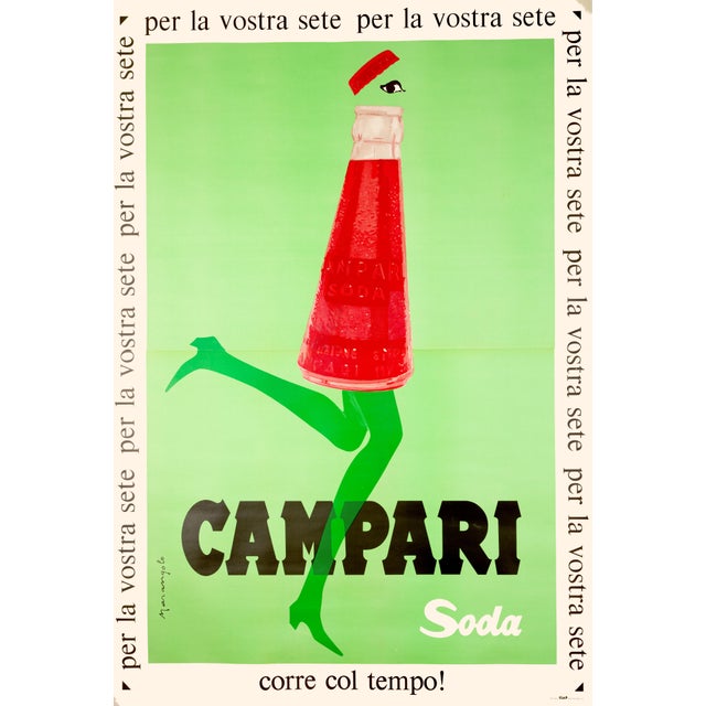 Campari Soda – “Corre col tempo” Franz Marangolo, 1968 Original large-format Italian advertising poster for Campari Soda,...