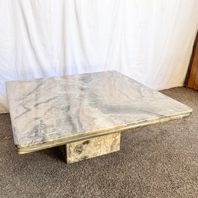 Vintage Charcoal Marble Square Top Coffee Table For Sale In Miami - Image 6 of 12