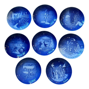 Set of 8 Mid-Late 20th Century Bing & Grøndahl Copenhagen Christmas Collector Plates — 1968, 1974, 1977, 1978, 1980, 1984, 1985, 1987