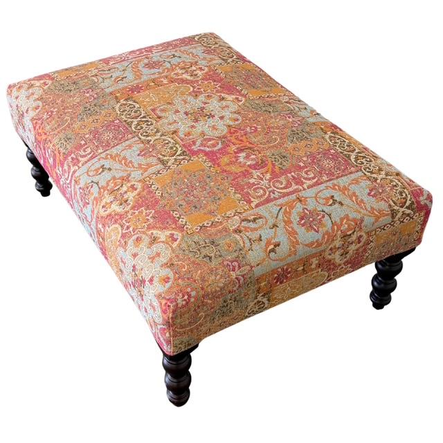 English Vintage George Smith Bench Ottoman in Bohemian Mosaic Tapestry, 1999 For Sale - Image 3 of 16