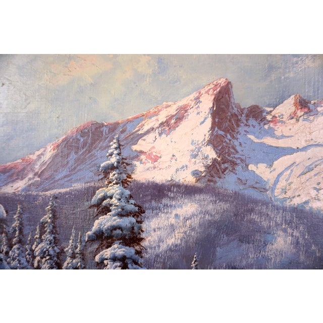 Impressionist Winter's Snowy Tatra Mountains With Pines and Stream by Laszlo Neogrady For Sale - Image 3 of 5