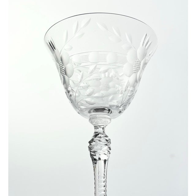 Glass 1940s Cambridge “Lucia” Etched Liquor Cocktail Cordial Wine Glass - Set of 6 For Sale - Image 7 of 8