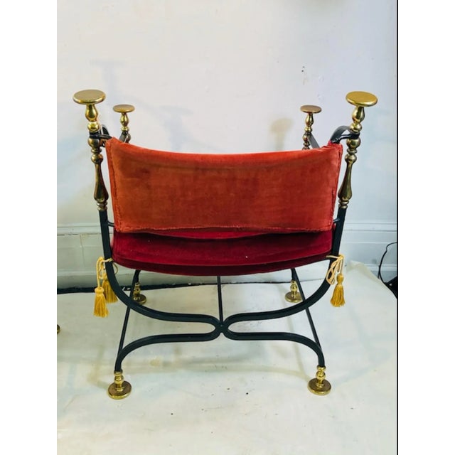 1960s Mid-Century Modern Italian Black Iron & Brass Savonarola Chairs - A Pair For Sale In Philadelphia - Image 6 of 10
