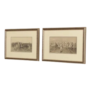 Vintage Napoleonic Wars Fine Art Prints, Custom Framed - A Pair