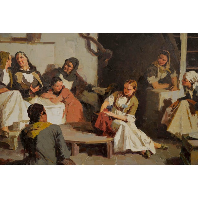 1970s Large-Scale Baltic Figurative Courtyard Genre Scene For Sale In Monterey, CA - Image 6 of 9