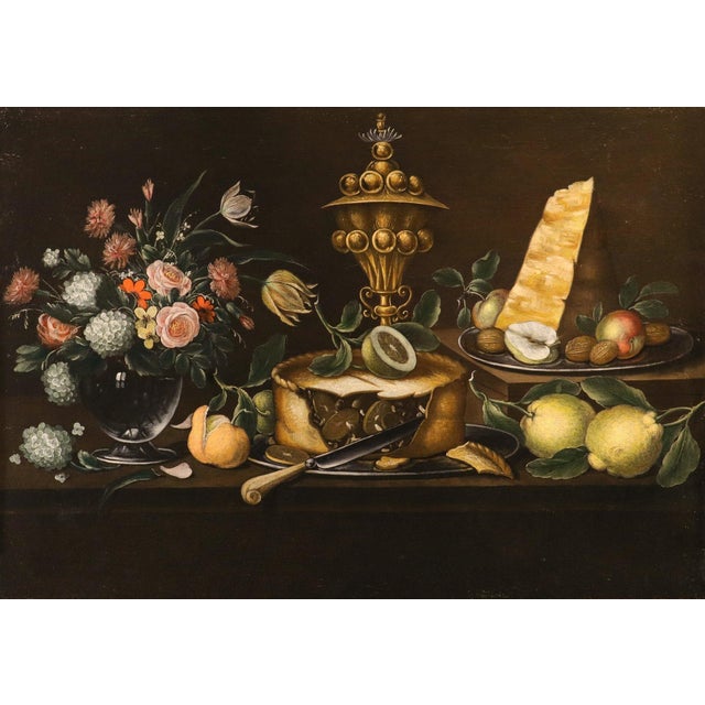 Rococo Flemish Artist, Still Life with Flowers and Fruit, 1750, Oil on Canvas For Sale - Image 3 of 15